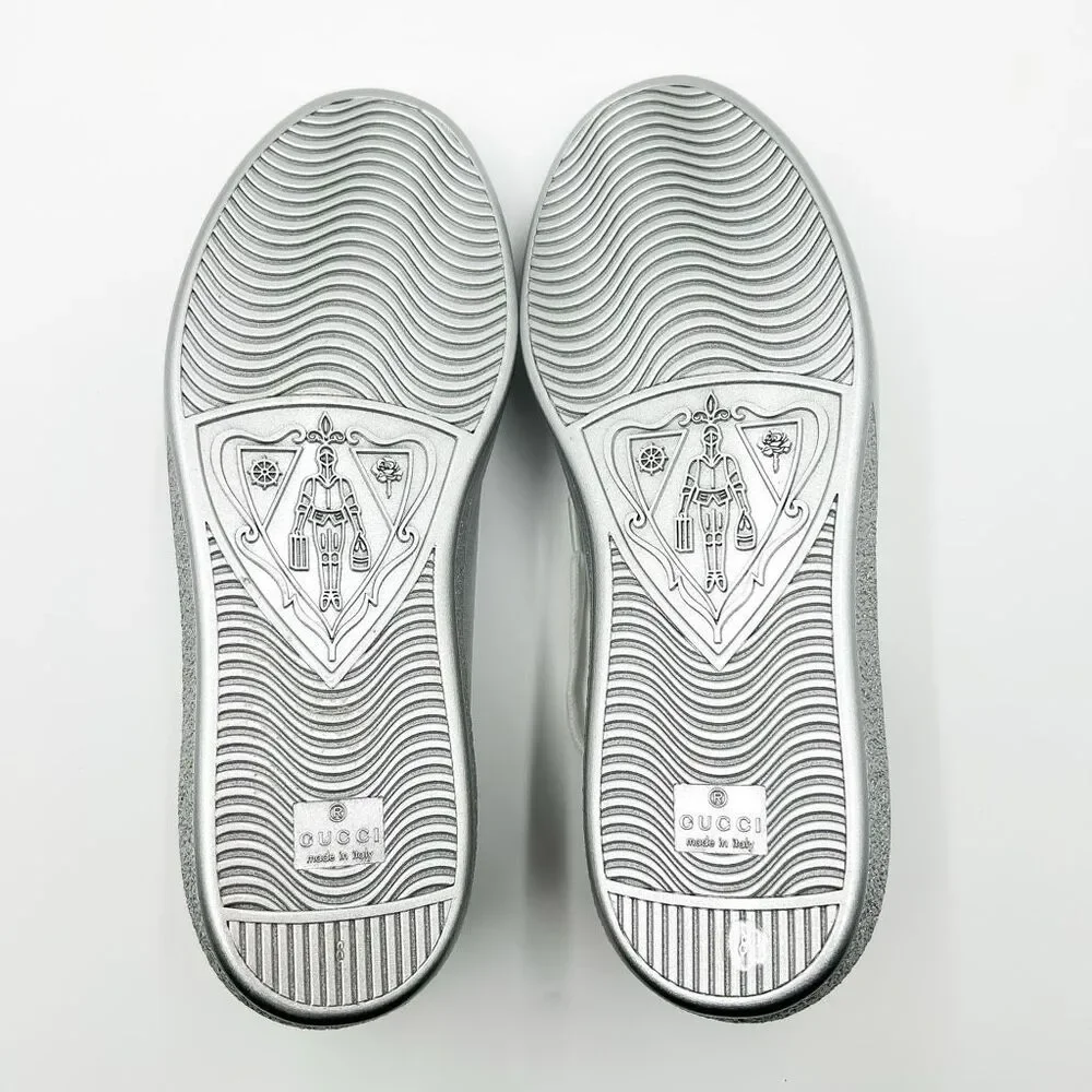Gucci New GG Ace Silver Sneakers Interlocking G Trainers Mens